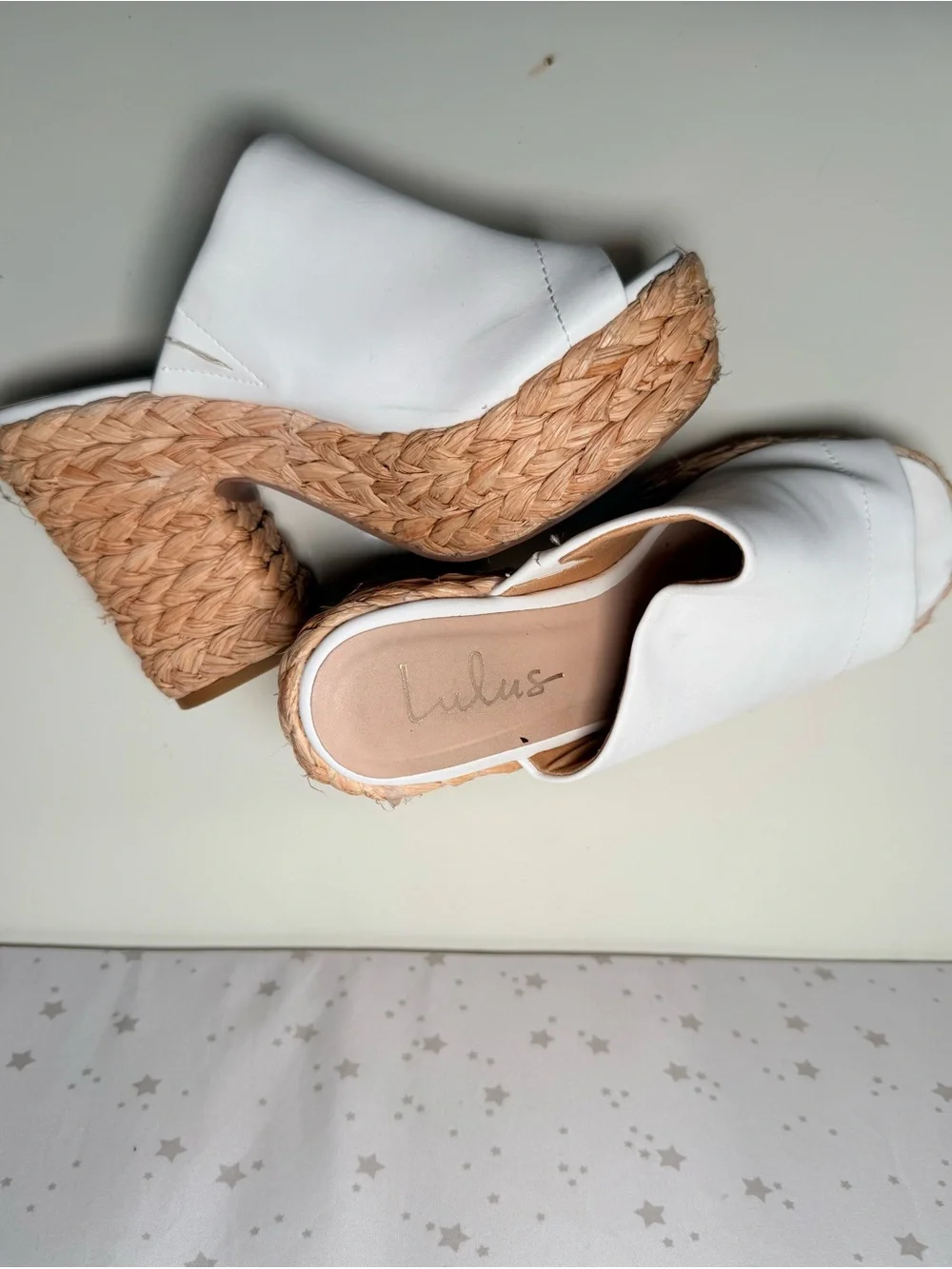 LULUS | White Raffia Platform Slide Sandals | Size 6.5